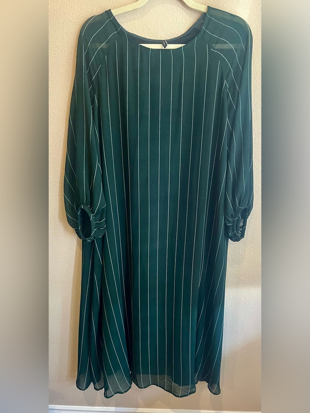 Classic Green Pinstripe Long Sleeve Dress